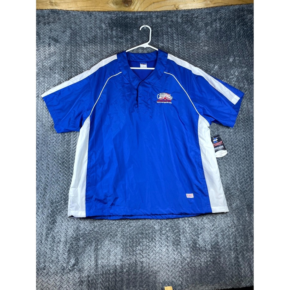 Intensity Athletics Wind Shirt Mens L Blue White Mesh Lined V-Neck Raglan Sleeve